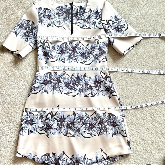 TOPSHOP Structured Champagne Floral Satiny A-Line Mini Dress—SZ. 4 - Picture 9 of 13